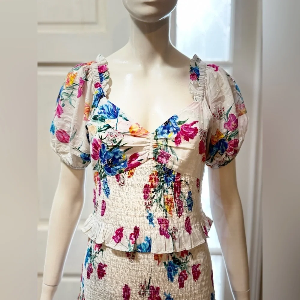 LoveShackFancy 100% Cotton JARRAH Coquette Fun Floral Short Dress Sz Small L#34